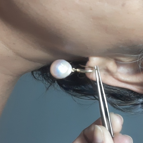 925 Gold Over Sterling Genuine Pearl Drop Earrings. - Picture 6 of 10